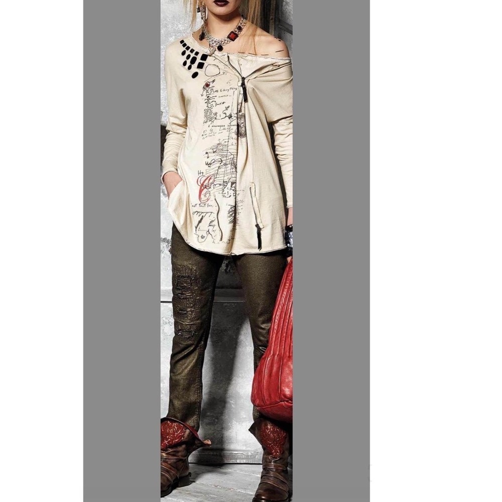 Elisa Cavaletti Daniela Dallavalle Beige Lagenlook Zip Long Sleeve Top Italy